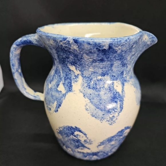 Vtg Spongeware Pottery Bunny Pitcher Signed CMP Pottery Spring Decor - Picture 5 of 8